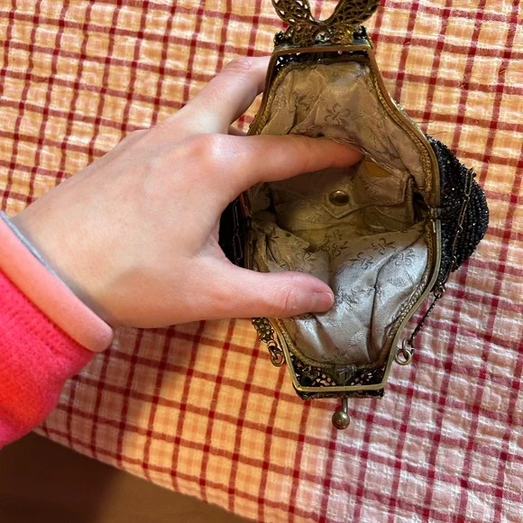 Vintage Beaded Evening Bag with Ornate Metal Frame - Picture 3 of 12